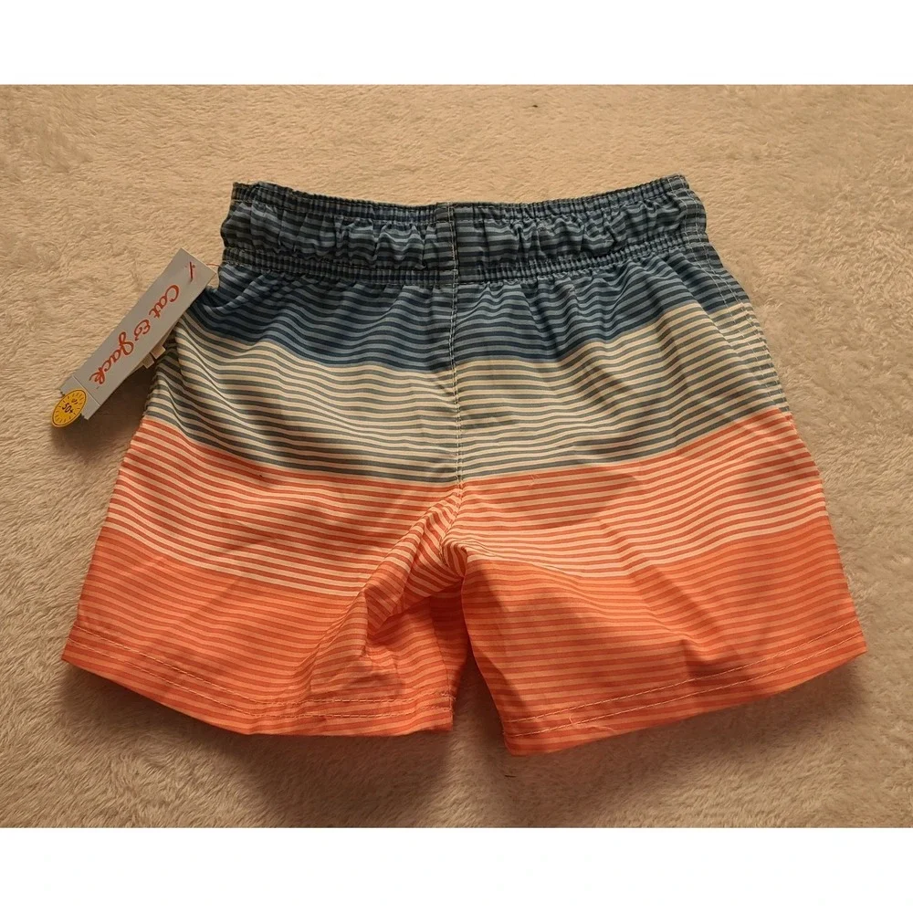 Cat & Jack Toddler Boys Blue Peach Ombre Striped Swim Trunks UPF 50+ 4T